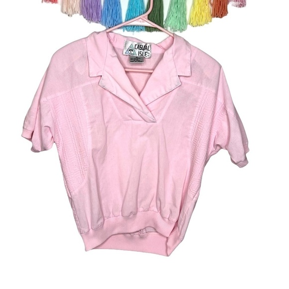 Vintage Casual Isle 80’s Pastel Pink Short Sleeve Doleman Pullover Sweatshirt - Picture 2 of 15